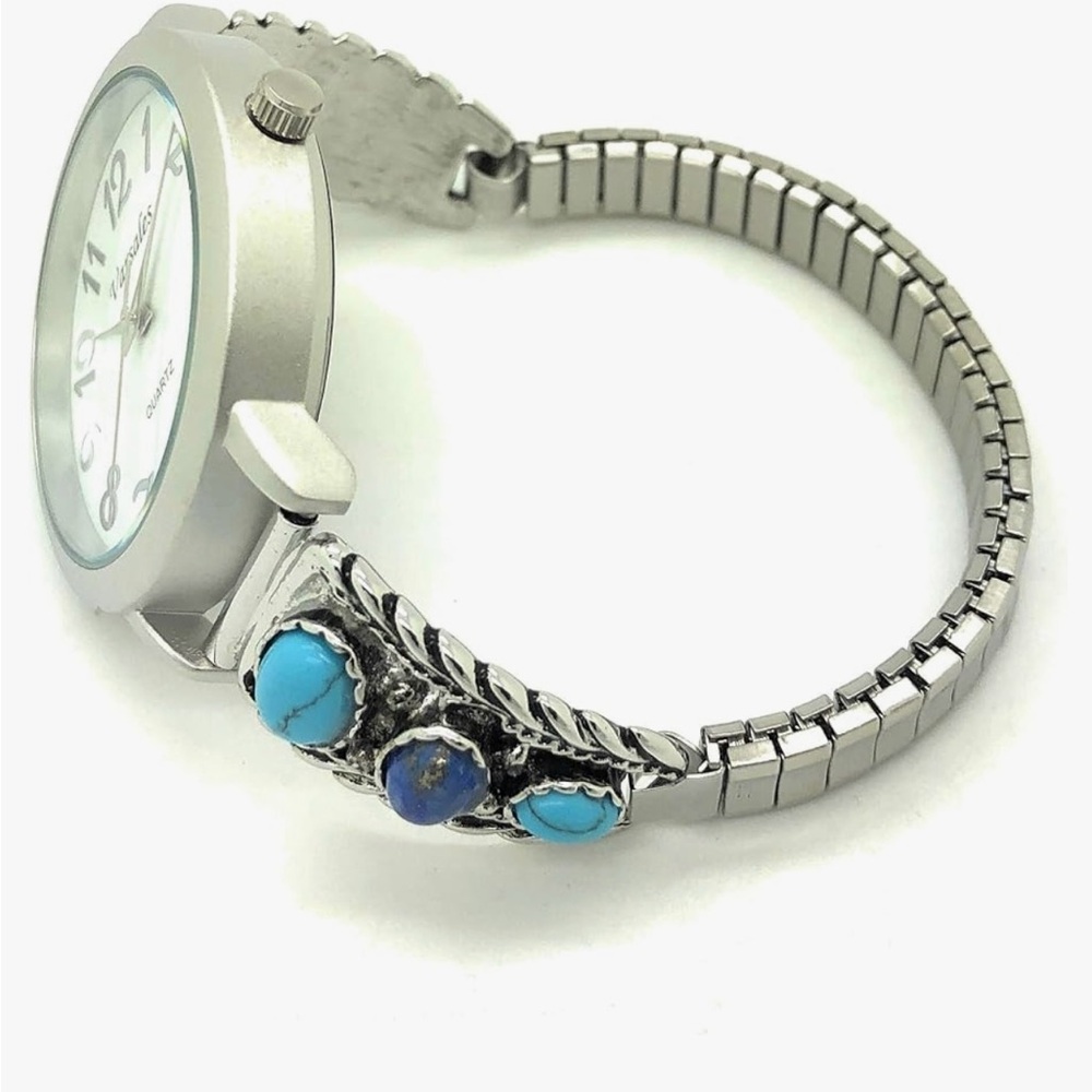 Varsales Women's Watch SouthWestern Turquoise And Blue Stones Elastic Band EUC - Picture 4 of 5